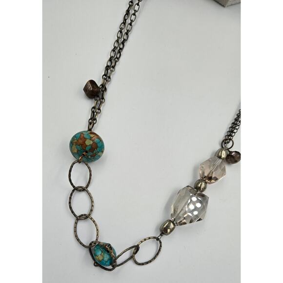 Long Boho Necklace with Various Beads Including Faux Turquoise and Faux Amber - Picture 8 of 15